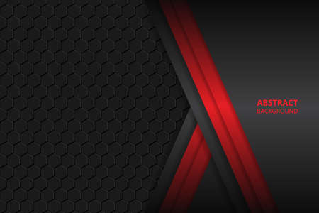 Black and red shapes, stripes and lines on a hexagonal carbon fiber background. Geometric shapes on a honeycomb grid.のイラスト素材