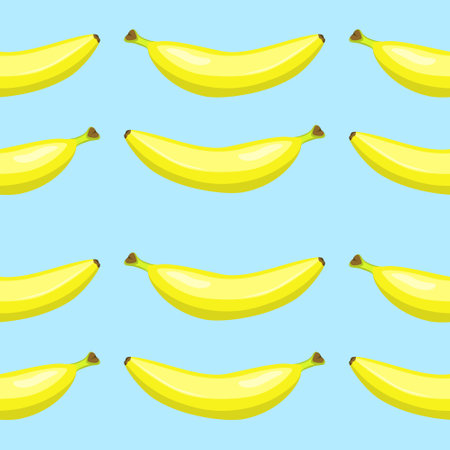 Seamless Pattern with Bananas in flat style. Vector illustration isolated on blue backgroundのイラスト素材