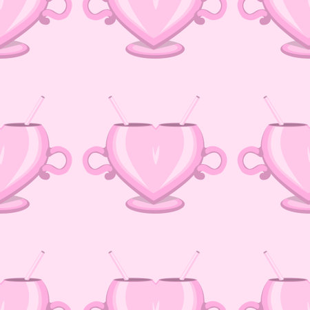 Seamless pattern of cute pink mug with highlights and shadows vector on a pink backgroundのイラスト素材