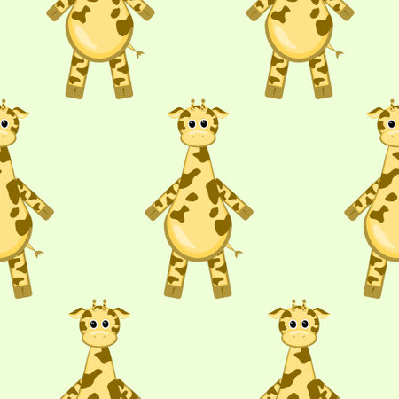 Giraffes seamless pattern, nursery adorable fabric print. Children giraffe characters, baby animals background. Jungle nowaday vector texture designのイラスト素材