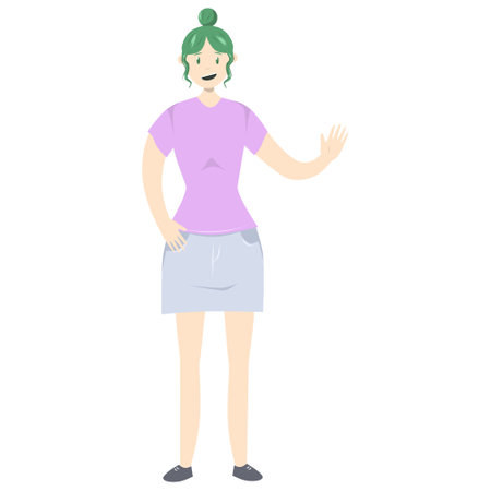 Illustration of a girl in flat style on white background. Flat Illustration on the theme of body positivityのイラスト素材