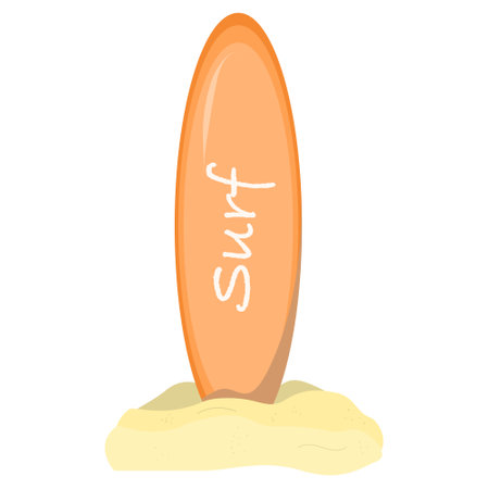 Surfing desk Cartoon summer elements, travel, beach, summertime accessory. Cocktails, ice cream and exotic fruits vector illustration set. Palm and serfing board. Umbrella and sunglassesのイラスト素材