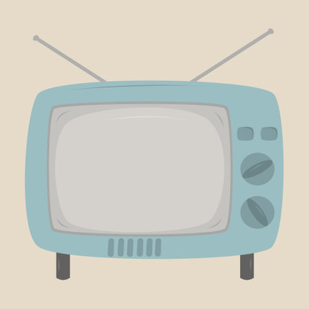 Blue Retro 1960s vintage television isolated on beige background vector illustration.のイラスト素材