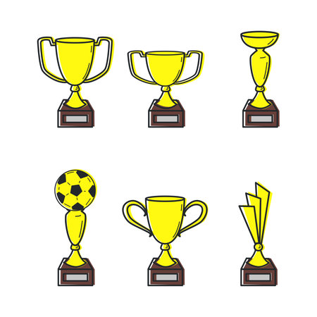 golden trophies and awards flat vector illustrations setのイラスト素材