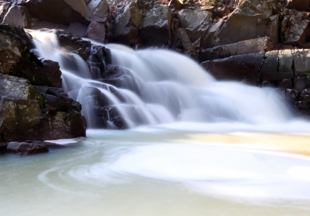 a beautiful waterfall between rocksの写真素材