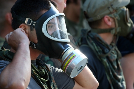 hungarian rebels in gas maskのeditorial素材