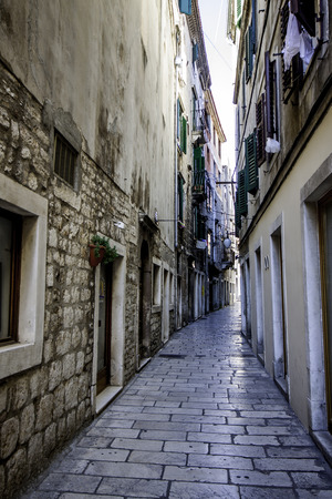 Narrow old street in Sibenik city, Croatiaの写真素材