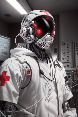 Medical robot in a room. 3d rendering.の素材