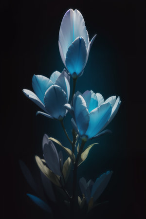 Beautiful blue tulips on a dark background. toned.の素材