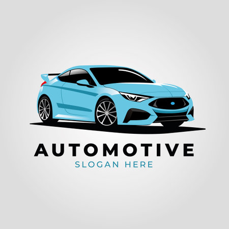Modern car logo template. Vector illustration of a blue sport car.のイラスト素材