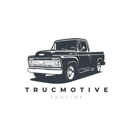 Vintage Pickup car logo template. Retro pickup truck vector illustrationのイラスト素材