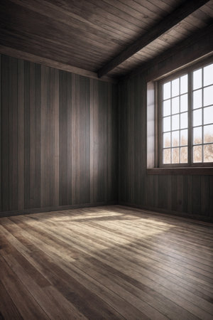 All wooden empty room with a window.の素材