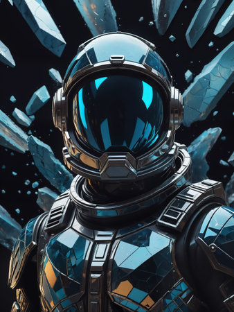 Dark surreal fantasy astronaut portrait with a suit made out of stained glass.の素材