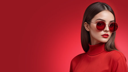 Stylish portrait of a young woman wearing sunglasses.の素材