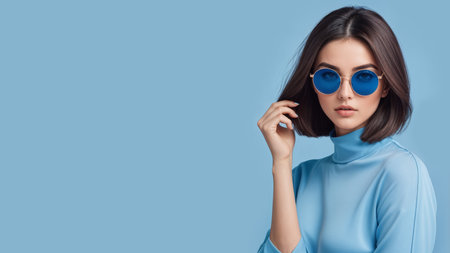 Stylish portrait of a young woman wearing sunglasses.の素材
