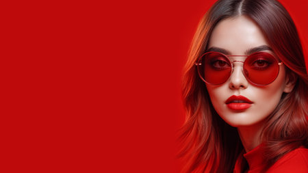 Stylish portrait of a young woman wearing sunglasses.の素材