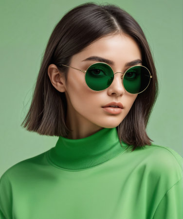 Stylish portrait of a young woman wearing sunglasses.の素材