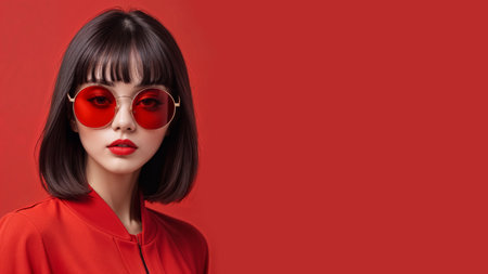 Stylish portrait of a young woman wearing sunglasses.の素材