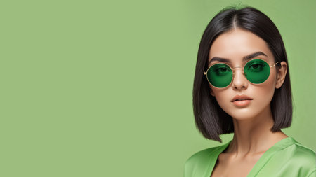 Stylish portrait of a young woman wearing sunglasses.の素材