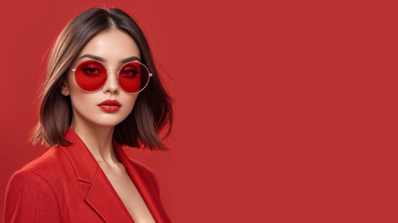 Stylish portrait of a young woman wearing sunglasses.の素材