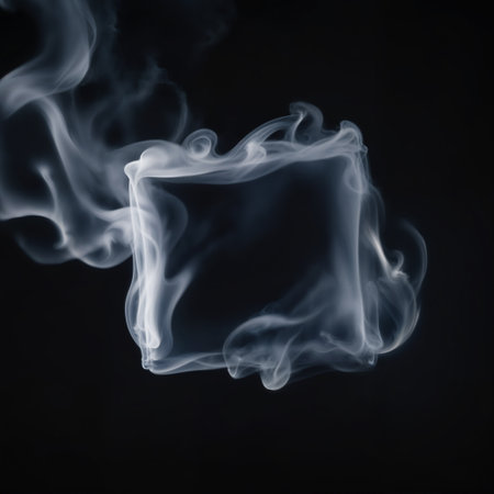 Square shaped smoke cloud floating on a black background, abstract smoke frame backdropの素材