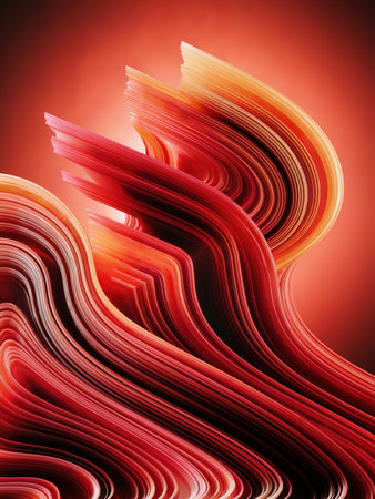 Abstract image of swirling red and orange lines.の素材