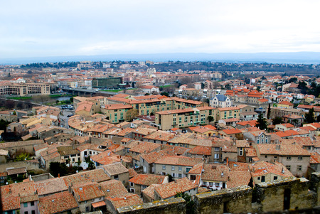 Carcassonne view from the castle in winter to the roofsのeditorial素材
