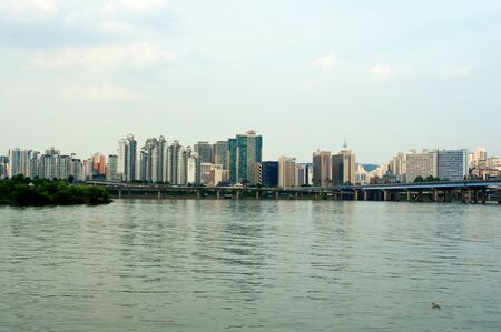 Hang river in Seoul in the evening with seagulls