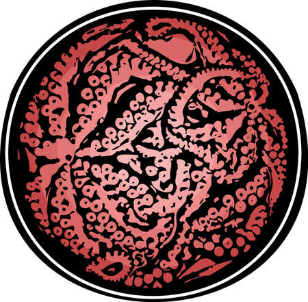 An open jar of pink octopus. Meal. Canned food.のイラスト素材