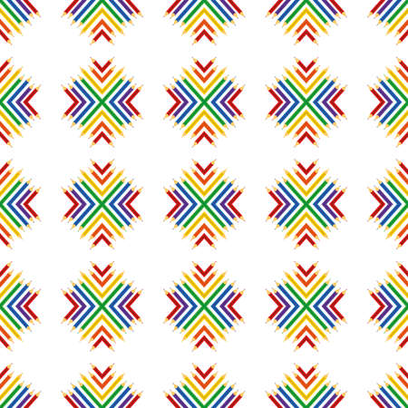 Snowflake pattern of colored pencils, red, blue, purple, yellow, green. Bright, juicy pattern.