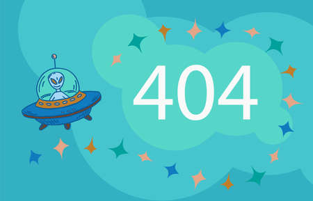 Funny alien, drawn in a childish caricature style and the error of the lack of Internet 404
