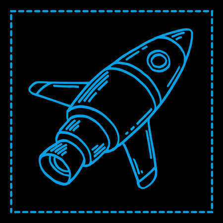 A capsule-shaped space rocket with a blue outline from space. Icon