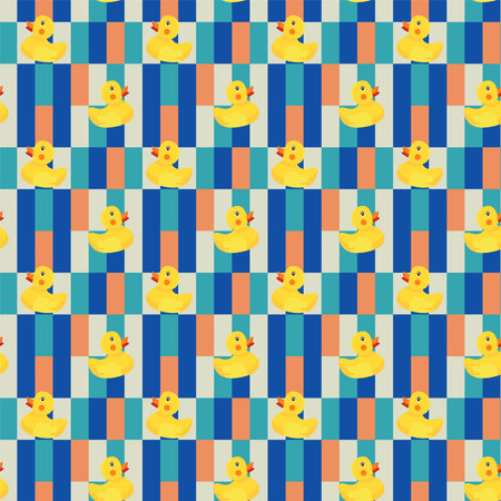 Bathroom background, yellow rubber ducks background of ceramic tiles of different colorsのイラスト素材