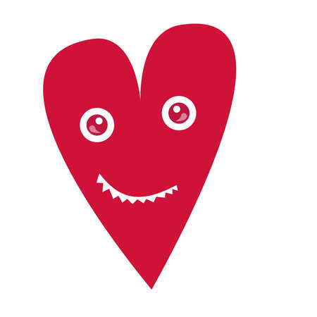 A red funny heart with eyes and a smiling grin is up to somethingのイラスト素材