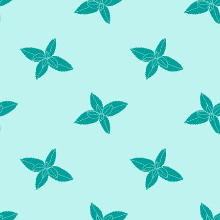 seamless pattern with a mint bush on a blue backgroundのイラスト素材