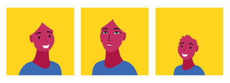 Three female ages in yellow squaresのイラスト素材