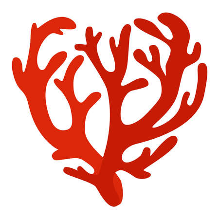 Bright red tropical coral in two colors in the form of a heart on a white backgroundのイラスト素材