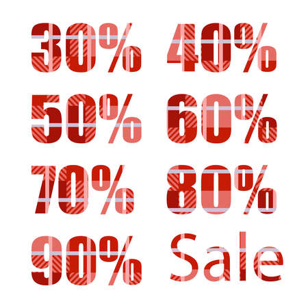 A set of discounts different percentages painted in a checkered fabric patternのイラスト素材