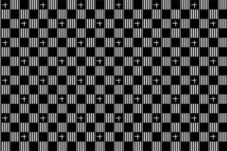Seamless pattern with black squares, black stripes and crossesのイラスト素材