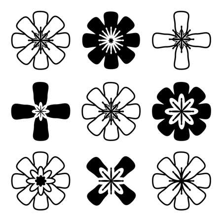 Set of nine abstract black and white  icon colorsのイラスト素材