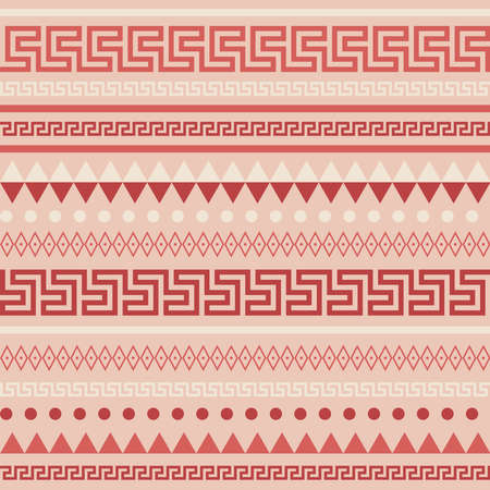 Pink Greek pattern, meanders, triangles and circles in a soft tone for designのイラスト素材