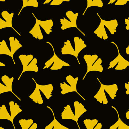 Seamless background of yellow gingko tree leaves on blackのイラスト素材