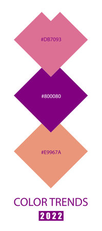 Color trends of 2022, color pantone palette from Pacific Pink, Velvet Violet, Calming Coralのイラスト素材