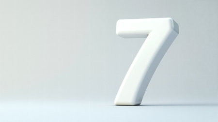 A sleek and modern 3D number 7 with a glossy white finish, set against a soft gradient background, emphasizing simplicity and elegance.の素材