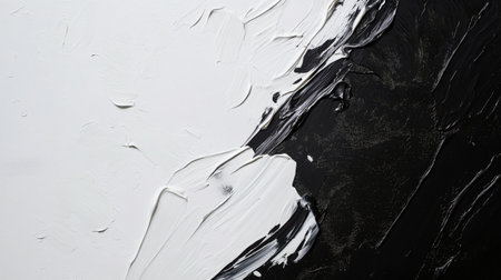 A striking abstract artwork showcasing bold strokes of black and white paint in a dynamic, contrasting manner. The texture and flow of the paint create a modern, artistic representation of duality and balance.の素材