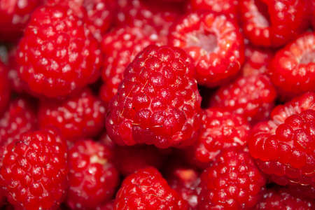 berries of bright ripe raspberries close-upの写真素材