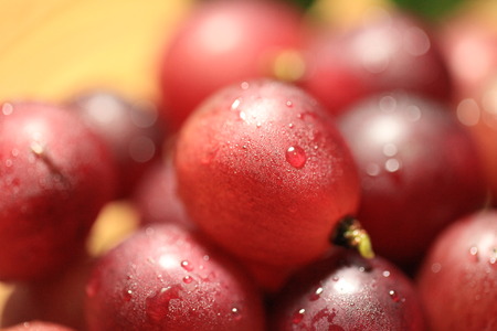 Red grape on wooden table, closeupの写真素材