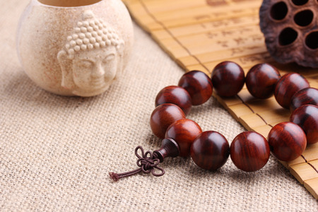 Lobular red sandalwood prayer beads braceletsの写真素材