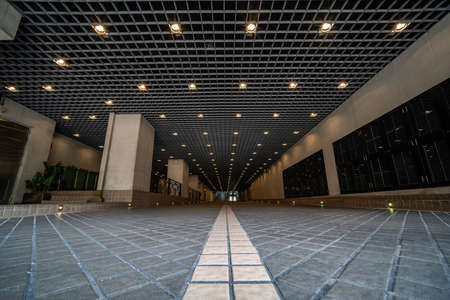 The entrance to a parking lot in a modern cityのeditorial素材