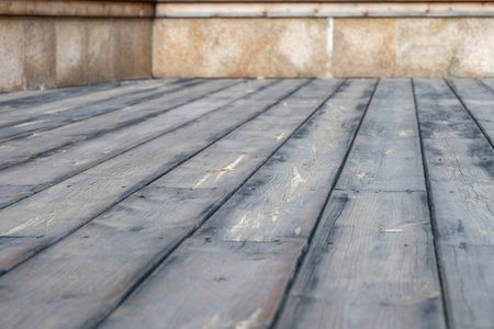 The striped wood floors in the parkの写真素材